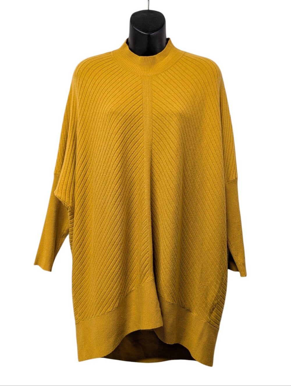 Cyrus Sweater Womens Yellow Rib Knit Mock Neck Relaxed Dolman 3/4 Plus Size 1X
